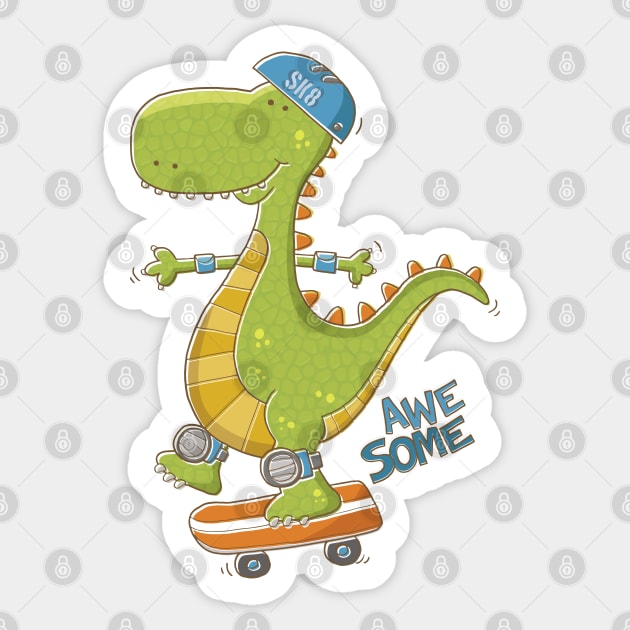 Dinosaur Skateboarding Sticker by vaughanduck